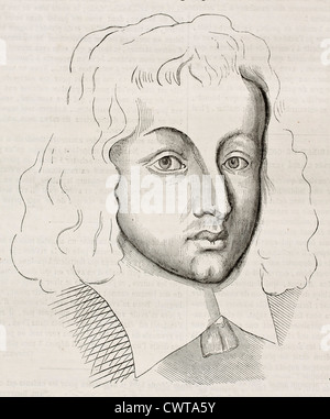 Antique engraving of a portrait of Blaise Pascal, French mathematician ...