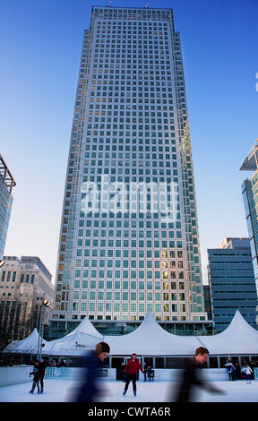 United Kingdom. England. London. Canary Wharf. Canada Square ice skating rink.  The Annual London Ice Sculpting Festival. Stock Photo