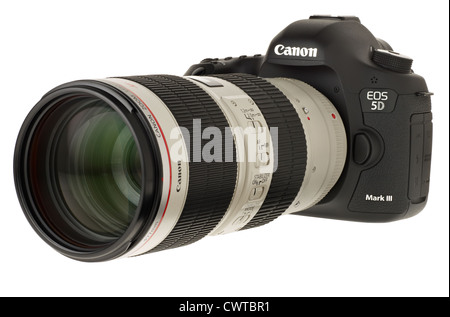 Canon DSLR camera 5D Mark 3 with a 70mm to 200mm zoom lens Stock Photo