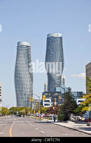 Award winning The Absolute World Tower Condominiums Towers in Mississauga, Toronto;Ontario;Canada;aka:Marilyn Monroe Tower Stock Photo