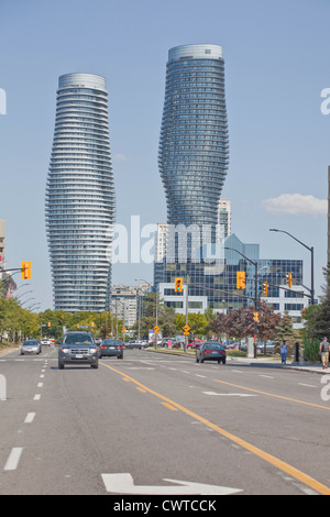 Award winning;The Absolute World Tower Condominiums Towers in Mississauga, Toronto;Ontario;Canada;aka:Marilyn Monroe Tower Stock Photo