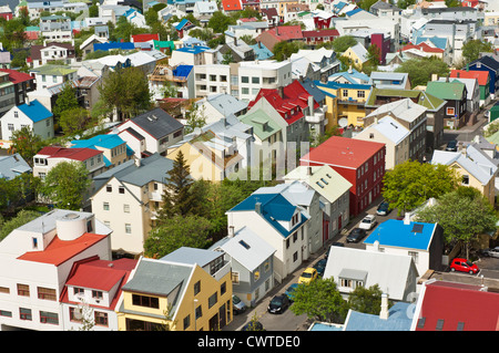 Reykjavik view of colourful housing in the suburbs Iceland capital city EU Europe Stock Photo