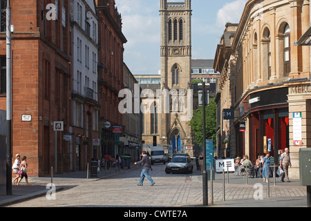 Ramshorn Theatre (church centre) and Merchant Square (right) .Candleriggs Merchant City Area, Glasgow. Stock Photo