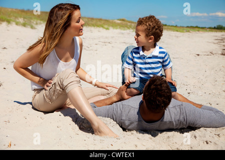 Couple spending fun summer weekend with their son Stock Photo