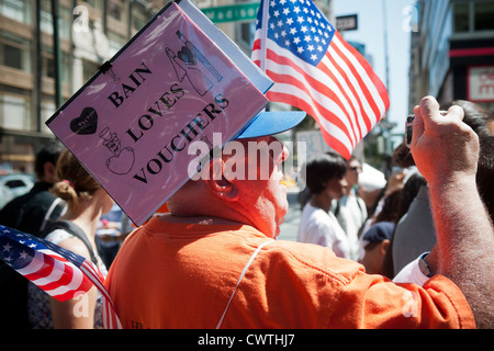 Activists protest Republican Presidential Candidate Mitt Romney, in front of Bain's headquarters in New York Stock Photo