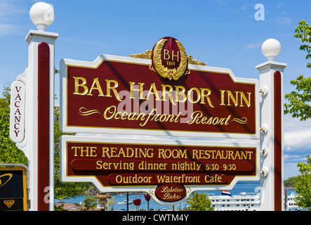 Sign for the Bar Harbor Inn, Bar Harbor, Mount Desert Island, Maine, USA Stock Photo