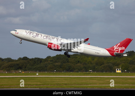 Virgin Atlantic Airbus A330 take off at Manchester Airport G-VSXY Stock Photo