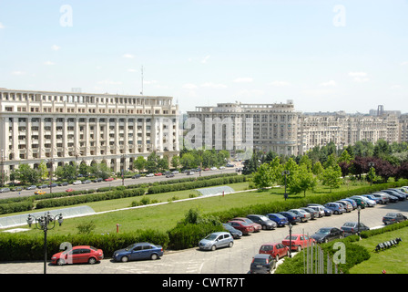 The Palace of the Parliament in Bucharest, Romania.  Also, called People's Palace. Stock Photo