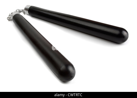 Black fighting nunchaku isolated on white Stock Photo