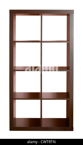 Empty dark wooden shelf isolated on white Stock Photo
