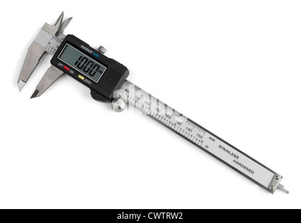 Electronic digital vernier caliper isolated on white Stock Photo