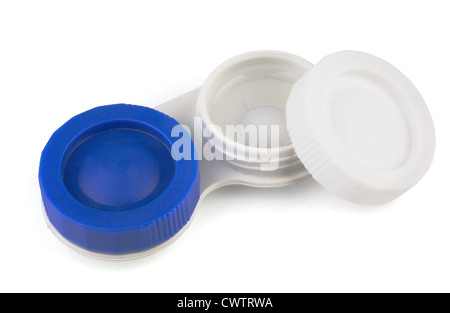 Contact lens in case with solution isolated on white