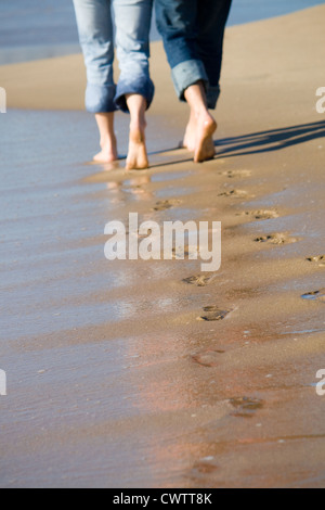 couples footprint on beach Stock Photo