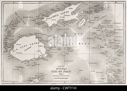 Old map of Fiji islands Stock Photo