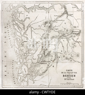 Bergen peninsula old map Stock Photo