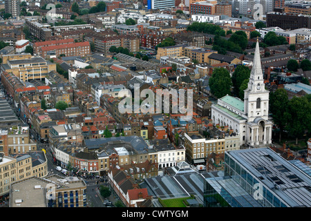 Elevated view looking down on to Christ Church, Spitalfields, London, UK Stock Photo