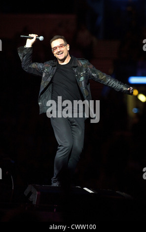 Bono performing during The U2 360° Tour Stock Photo