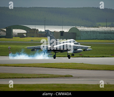 RAF Panavia GR4 Tornado on touchdown at Lossiemouth Air Base,  Moray, Grampian Region. Scotland.  SCO 8354 Stock Photo