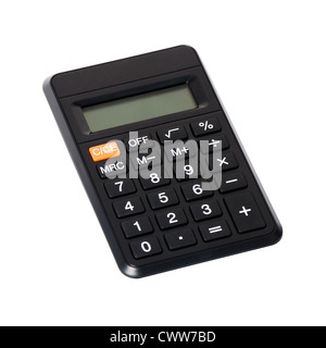 Small Black Digital Calculator Isolated on White Background in Studio Stock Photo