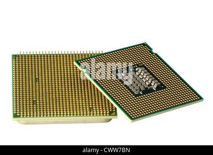 Computer accessories, modern central processors, isolated, turned, hyper DoF. Stock Photo