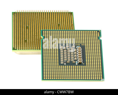 Computer accessories, modern central processors, isolated, turned, hyper DoF. Stock Photo