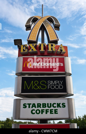 Motorway services food outlet signs. Stock Photo