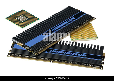 Computer accessories, central processors and memory, isolated, hyper DoF. Stock Photo