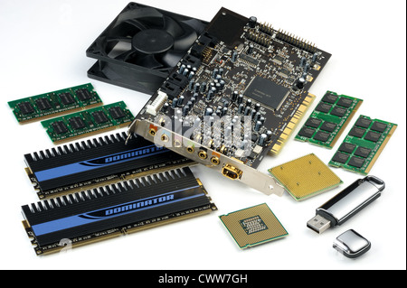 Computer accessories in assortment, isolated, hyper DoF. Stock Photo
