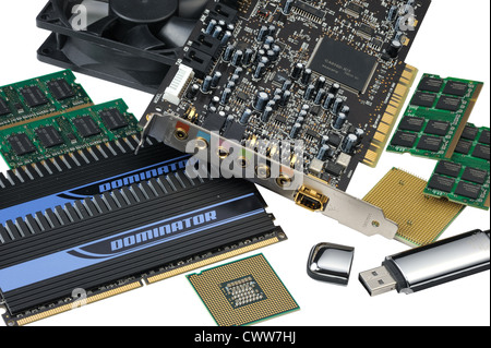 Computer accessories in assortment, isolated, hyper DoF. Stock Photo