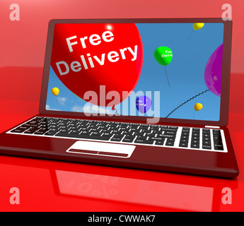 Free Delivery Balloons On Computer Shows No Charge Or Gratis To Deliver Stock Photo