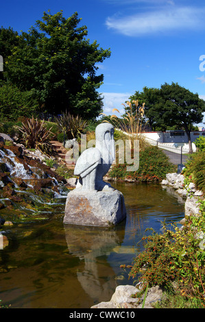 UK,Lincolnshire,Cleethorpes,Seafront,Waterfall,Pond & Pelican Sculpture Stock Photo