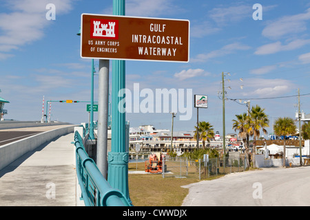 Sign at John's Pass bridge over the Gulf Intracoastal Waterway at Madeira Beach, Florida Stock Photo