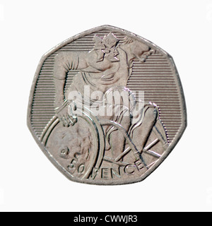 London 2012 Royal Mint special edition design Comemorative 50p showing Paralympic Wheelchair Rugby Stock Photo