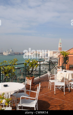 Magnificent views over the lagoon can be had from the roof terrace of the Hotel Gabrielli in Venice, Veneto, Italy Stock Photo