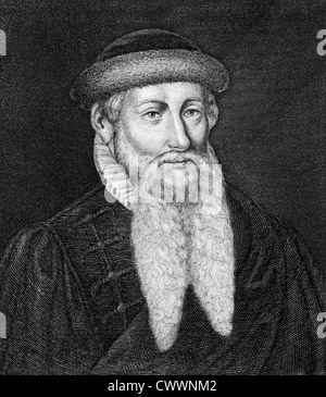 Johannes Gutenberg (1398-1468) on engraving from 1859. German blacksmith, goldsmith, printer, and publisher. Stock Photo