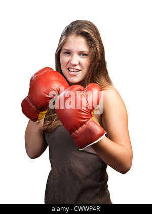 Boxing girl isolated on white Stock Photo