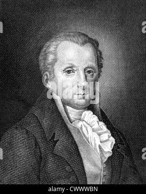 Moritz August von Thummel (1738-1817) on engraving from 1859. German humorist and satirical author. Stock Photo