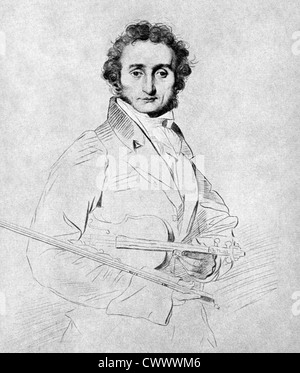Niccolo Paganini (1782-1840) on antique print from 1899. Italian violinist, violist, guitarist and composer. Stock Photo