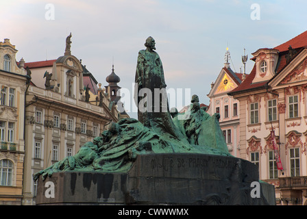 Prague - Jan Hus monument in Old Town Square - Staromestske namesti Stock Photo