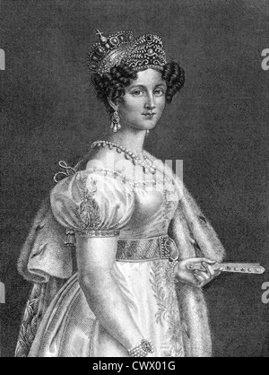 Therese of Saxe-Hildburghausen (1792-1854) on engraving from 1859. Queen of Bavaria. Stock Photo