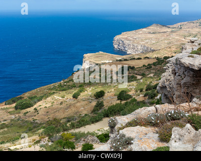 View of Dingli Cliffs, the highest point on the Island of Malta in the Mediterranean Sea Stock Photo