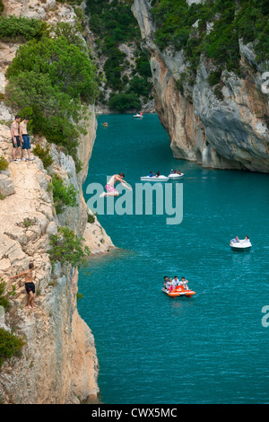 Cliff jumping in Gorges du Verdon, Provence France Stock Photo