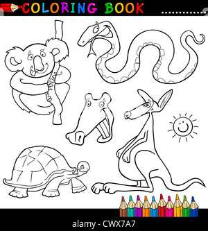 Coloring Book or Page Cartoon Illustration of Funny Wild Animals for Children Stock Photo