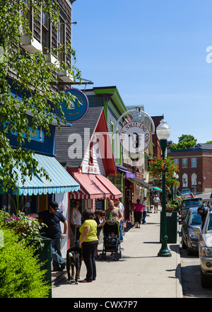 Shops and restaurants on Main Street in Camden, Knox County, Maine, USA Stock Photo