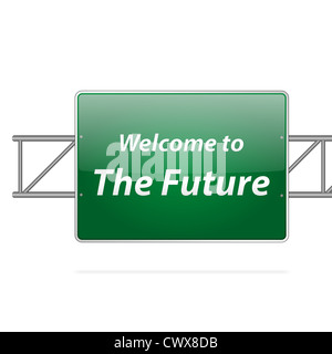 Welcome To The Future Green Road Sign Stock Photo