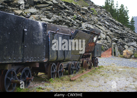 Abandoned slate trucks at Llechwedd Slate Caverns, Blaenau Ffestiniog North Wales Stock Photo