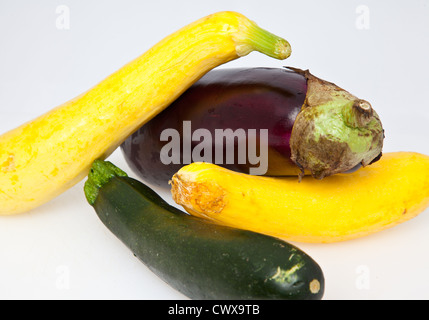 Squashes on white. Zucchini and Summer Squash on a white background. Stock Photo