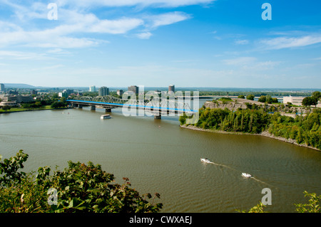 Elevated view of Alexandra Bridge over the Ottawa River, seen from Parliament Hill. Ottawa, Canada. Stock Photo