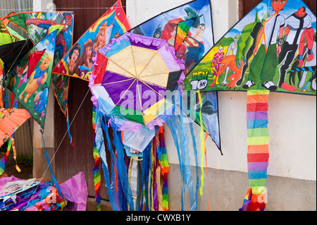 Kites or barriletes, Day Of The Dead, Dia de los Muertos, ceremony in cemetery, Santiago Sacatepequez, Guatemala. Stock Photo