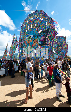 Kites or barriletes on Day Of The Dead, Dia de los Muertos, ceremony in cemetery of Sumpango, Guatemala, Central America. Stock Photo